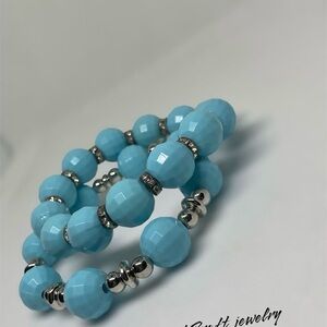 Blue and Silver Layered Bracelet with Polished Beads.Customized!@Pictonshandcraf